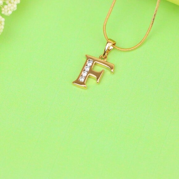"Rose Gold Letter F Pendant with Crystals – 18K Gold Plated Charm, XPPT1355 - Picture 13 of 13